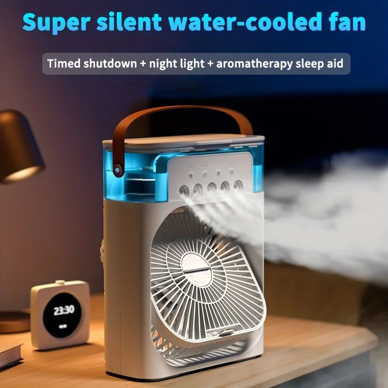 Portable Air Conditioner Fan , Humidifier With LED Night Light Water Mist Fans