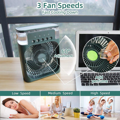 Portable Air Conditioner Fan , Humidifier With LED Night Light Water Mist Fans