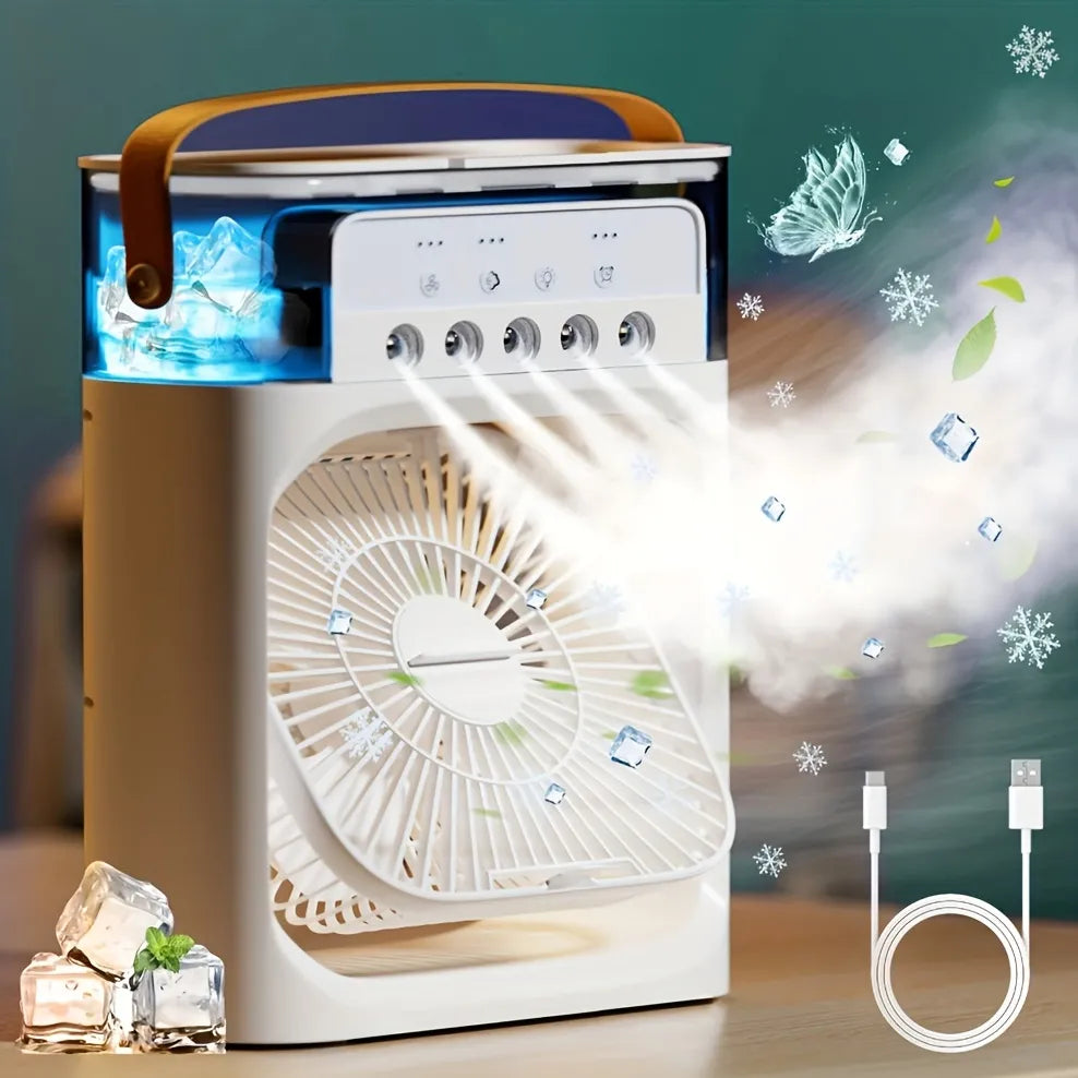 Portable Air Conditioner Fan , Humidifier With LED Night Light Water Mist Fans